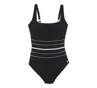 Badeanzug LASCANA, Damen, Gr. 42, Cup C, schwarz-weiß (schwarz, weiß), Recycling-Polyamid, gestreift, kontrastfarbene Details, Badeanzüge Badeanzug, mit Shaping-Effekt (42730722-42) schwarz, weiß