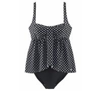 Badeanzug LASCANA, Damen, Gr. 52, Cup B, schwarz-weiß (schwarz, weiß), Polyamid, gepunktet, Badeanzüge Badeanzug, mit gerafftem Oberteil und Shaping-Effekt (282247-52) schwarz, weiß