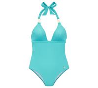 Badeanzug LASCANA "Omono", Damen, Gr. 44, Cup A/B, türkis, Recycling-Polyamid, Strukturmuster, Badeanzüge Badeanzug, mit goldfarbenen Zierschnallen (94621626-44) türkis