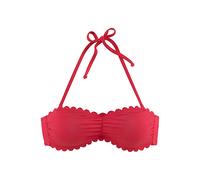 Bandeau-Bikini-Top LASCANA "Scallop", Damen, Gr. 40, Cup A/B, rot, Polyamid, unifarben, Bikini-Oberteile, mit gelaserter Wellenkante (89575461-40) rot