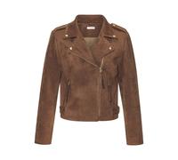 Bikerjacke LASCANA "in Veloursleder-Optik", Damen, Gr. 36, braun (cognacfarben), Stoff, Obermaterial: 95% Polyester, 5% Elasthan. Futter: 100% Polyester, unifarben, figurbetont taillenlang, mit Reißve