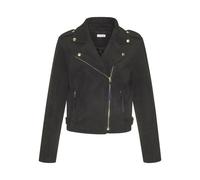 Bikerjacke LASCANA, Damen, Gr. 36, schwarz, Stoff, Obermaterial: 95% Polyester, 5% Elasthan. Futter: 100% Polyester, unifarben, figurbetont taillenlang, mit Reißverschluss, Jacken, in Veloursleder-Opt