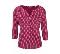 Blusenshirt LASCANA "mit Knopfleiste", Damen, Gr. 36/38, lila (beere), Single Jersey, Obermaterial: 65% Polyester (REPREVE), 35% Viskose, gemustert, bequem normal, V-Ausschnitt, Shirts Blusenshirt, au