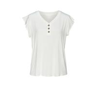 Blusenshirt LASCANA "mit Zierknopfleiste", Damen, Gr. 44/46, beige (creme), Single Jersey, Obermaterial: 95% Viskose (LENZING™ ECOVERO™), 5% Elasthan, unifarben, lässig geschnitten normal, V-Ausschnit