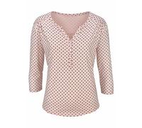 Blusenshirt LASCANA "mit Knopfleiste", Damen, Gr. 48/50, rosa (rosé), Single Jersey, Obermaterial: 65% Polyester (REPREVE), 35% Viskose, gemustert, bequem normal, V-Ausschnitt, Shirts Blusenshirt, aus