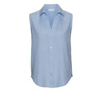 Blusentop LASCANA, Damen, Gr. 38, blau, Web, Obermaterial: 58% Viskose, 28% Baumwolle, 14% Leinen, unifarben, modisch, figurumspielend hüftlang, V-Ausschnitt, ohne Ärmel, Blusen, aus softer Webware mi