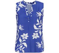 Blusentop LASCANA, Damen, Gr. 34, creme, royalblau bedruckt, Web, Obermaterial: 100% Viskose, bedruckt, modisch, figurumspielend hüftlang, tiefer V-Ausschnitt, ohne Ärmel, Blusen, mit Blumenprint und