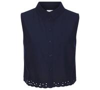 Blusentop LASCANA, Damen, Gr. 34, blau (navy), Web, Obermaterial: 49% Viskose, 43% Baumwolle, 8% Leinen, unifarben, modisch, gerade taillenbedeckt, ohne Ärmel, Blusen, mit Häkelapplikation, Leinenblus