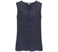 Blusentop LASCANA, Damen, Gr. 44, blau (navy), Crêpe, Obermaterial: 100% Viskose. Spitze: 100% Baumwolle, unifarben, figurumspielend hüftlang, V-Ausschnitt, Blusen Blusentop, mit Lochstickerei (861452