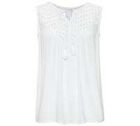 Blusentop LASCANA, Damen, Gr. 44, weiß, Cru00eape, Web, Obermaterial: 100% Viskose. Spitze: 100% Baumwolle, unifarben, casual, figurumspielend hüftlang, V-Ausschnitt, ohne Ärmel, Blusen, mit Lochstick