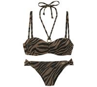 Bügel-Bandeau-Bikini BRUNO BANANI, Damen, Gr. 36, Cup B, schwarz (schwarz, gold), Recycling-Polyamid, Bikini-Sets, in zweifarbiger Animal-Optik (12098547-36) schwarz, gold