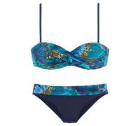 Bügel-Bandeau-Bikini LASCANA, Damen, Gr. 44, Cup D, blau (blau, bedruckt), Polyamid, bedruckt, Bikini-Sets, mit Dschungel-Optik (19711246-44) blau, bedruckt