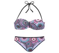 Bügel-Bandeau-Bikini LASCANA Gr. 36, Cup A, lila (lila bedruckt), Damen, Recycling-Polyamid, bedruckt, Bikini-Sets, mit kontrastfarbigen Details (94974122-36) lila bedruckt