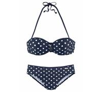 Bügel-Bandeau-Bikini LASCANA, Damen, Gr. 48, Cup B, blau (marine, weiß), Polyamid, bedruckt, Bikini-Sets, mit Zier-Accessoires (883079-48) marine, weiß