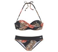 Bügel-Bandeau-Bikini LASCANA, Damen, Gr. 36, Cup D, schwarz (schwarz, bedruckt), Recycling-Polyamid, bedruckt, Bikini-Sets, mit abnehmbare Träger (26211849-36) schwarz, bedruckt