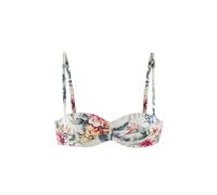 Bügel-Bandeau-Bikini-Top LASCANA "Salsa", Damen, Gr. 36, Cup D, beige (creme bedruckt), Microfaser, Recycling-Polyamid, geblümt, Bikini-Oberteile, mit tollem Blumenprint (74819544-36) creme bedruckt