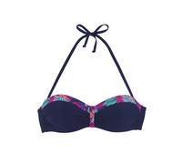 Bügel-Bandeau-Bikini-Top LASCANA "Exotic", Damen, Gr. 42, Cup C, navy, pink bedruckt, Recycling-Polyamid, bedruckt, Bikini-Oberteile, mit bedruckter Blende an den Cups (15494906-42) navy, pink bedruck