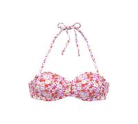 Bügel-Bandeau-Bikini-Top LASCANA "Jasmin", Damen, Gr. 36, Cup C, bunt (rot, flieder), Microfaser, floral, Bikini-Oberteile, im Blümchen-Druck (65226604-36) rot, flieder