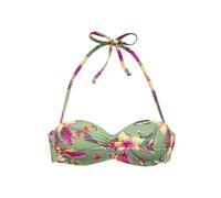 Bügel-Bandeau-Bikini-Top LASCANA "Malia", Damen, Gr. 40, Cup C, rosa (salbei, pink bedruckt), Microfaser, Microfaser, Polyamid, bedruckt, floral, Bikini-Oberteile, mit tropischem Print (41522767-40) s