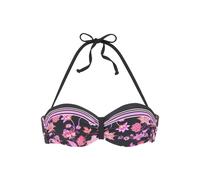 Bügel-Bandeau-Bikini-Top LASCANA "Bohemian", Damen, Gr. 38, Cup B, bunt (schwarz, pink), Recycling-Polyamid, bedruckt, Paisleymuster, Bikini-Oberteile, mit platzierten Streifen (86904714-38) schwarz, 