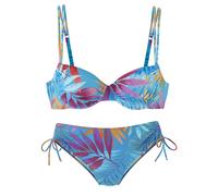 Bügel-Bikini LASCANA, Damen, Gr. 44, Cup E, blau (blau bedruckt), Obermaterial: 86% Polyamid, 14% Elasthan. Futter: 100% Polyamid, bedruckt, Bikini-Sets, mit Doppelträgern (47003431-44) blau bedruckt