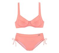 Bügel-Bikini LASCANA "Annelie", Damen, Gr. 40, Cup D, rot (lachs), Polyamid, unifarben, Bikini-Sets Bügel-Bikini, mit seitlich geraffter Bikinihose, Topseller (20842568-40) lachs