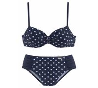Bügel-Bikini LASCANA, Damen, Gr. 46, Cup E, blau (marine, weiß), Polyamid, bedruckt, Bikini-Sets Bügel-Bikini, mit Zier-Accessoires (798508-46) marine, weiß