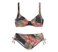 Bügel-Bikini LASCANA, Damen, Gr. 44, Cup G, schwarz (schwarz, bedruckt), Recycling-Polyamid, bedruckt, Bikini-Sets Bügel-Bikini, mit plakativem Blätter-Print, Topseller (70920762-44) schwarz, bedruckt