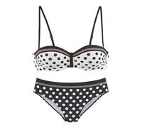 Bügel-Bikini LASCANA, Damen, Gr. 42, Cup A, schwarz (schwarz, creme), Recycling-Polyamid, gepunktet, Bikini-Sets Bügel-Bikini, mit süßen Tupfen (94097067-42) schwarz, creme