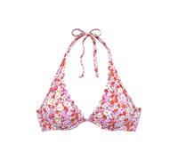 Bügel-Bikini-Top LASCANA "Jasmin", Damen, Gr. 40, Cup E, bunt (rot, flieder), Microfaser, floral, Bikini-Oberteile, im Blümchen-Druck (57011467-40) rot, flieder