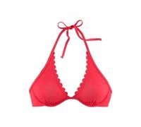 Bügel-Bikini-Top LASCANA "Scallop", Damen, Gr. 36, Cup D, rot, Microfaser, Microfaser, unifarben, Bikini-Oberteile, mit gelaserter Wellenkannte (63867011-36) rot