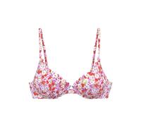Bügel-Bikini-Top LASCANA "Jasmin", Damen, Gr. 40, Cup C, rot (rot, lila), Microfaser, floral, Bikini-Oberteile, mit Wattierung und im Blümchen-Design (24977245-40) rot, lila