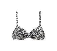 Bügel-Bikini-Top LASCANA "Clara", Damen, Gr. 44, Cup F, beige (schwarz, creme), Polyamid, Animalprint, bedruckt, Bikini-Oberteile, mit Doppelträgern und Print (57503430-44) schwarz, creme