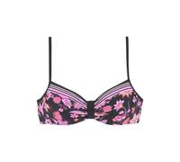 Bügel-Bikini-Top LASCANA "Bohemian", Damen, Gr. 38, Cup E, bunt (schwarz, pink), Recycling-Polyamid, bedruckt, Paisleymuster, Bikini-Oberteile, mit platzierten Streifen (71188731-38) schwarz, pink