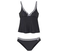 Bügel-Tankini LASCANA, Damen, Gr. 40, Cup D, schwarz-weiß (schwarz, weiß), Polyamid, kontrastfarbene Details, unifarben, Bikini-Sets, mit Karo-Kontrastdetails an Hose und Top (354967-40) schwarz, weiß