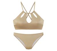 Bustier-Bikini LASCANA "Monaco", Damen, Gr. 36, N-Gr, gold, Obermaterial: 79% Polyamid, 12% Elasthan, 9% metallisierte Fasern. Futter: 92% Polyester, 8% Elasthan, unifarben, Bikini-Sets, Mit Zierperle