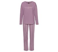 Pyjama VIVANCE DREAMS, Damen, Gr. 36/38, rot (mauve gestreift), Single Jersey, Obermaterial: 100% Baumwolle, Basic, bequem lang, Rundhals, Homewear-Sets Pyjama, mit Frontdruck (82163251-36) mauve gest