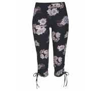 Caprileggings LASCANA, Damen, Gr. 52/54, N-Gr, schwarz (geblümt, bedruckt), Jersey, Obermaterial: 92% Baumwolle, 8% Elasthan, bedruckt, geblümt, figurbetont 3/4-Länge, Hosen, mit seitlicher Raffung un