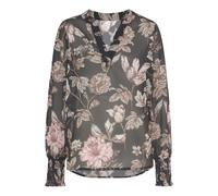 Chiffonbluse LASCANA, Damen, Gr. 36, schwarz (schwarz bedruckt), Chiffon, Obermaterial: 100% Polyester, bedruckt, geblümt, figurumspielend hüftlang, V-Ausschnitt, Smokbündchen, Blusen Chiffonbluse, mi