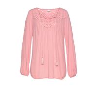 Crepebluse LASCANA, Damen, Gr. 48, lila (mauve), Cru00eape, Web, Obermaterial: 100% Viskose. Spitze: 100% Baumwolle, unifarben, casual, figurumspielend hüftlang, V-Ausschnitt, Blusen, mit Lochstickere