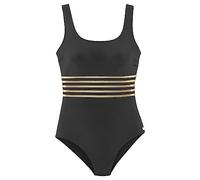 Badeanzug LASCANA "Elodie", Damen, Gr. 48, Cup C, gold (schwarz, goldfarben), Recycling-Polyamid, unifarben mit Farbeinsatz, Badeanzüge Badeanzug, mit trendigem Materialeinsatz (57852549-48) schwarz, 