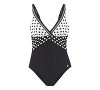 Badeanzug LASCANA, Damen, Gr. 44, Cup C, schwarz (schwarz, creme), Recycling-Polyamid, gepunktet, Badeanzüge, mit süßen Tupfen (79987822-44) schwarz, creme