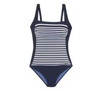 Badeanzug LASCANA "Myst", Damen, Gr. 40, Cup B, blau (marine, weiß), Recycling-Polyamid, gestreift, Badeanzüge Badeanzug, mit platziertem Streifen-Design und Shaping-Effekt (45257427-40) marine, weiß