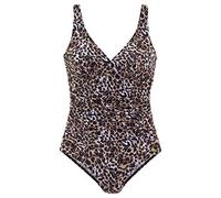 Badeanzug LASCANA, Damen, Gr. 46, Cup D, braun (braun, bedruckt), Polyamid, Badeanzüge Badeanzug, mit Raffung vorn und Shaping-Effekt (44652316-46) braun, bedruckt