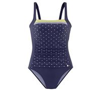 Badeanzug LASCANA Gr. 44, Cup F, bunt (blau, gelb, bedruckt) Damen Badeanzüge Ocean Blue mit Shaping-Effekt und unifarbenem Detail vorne (90502859-44)