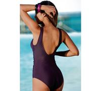 Badeanzug LASCANA Gr. 52, Cup F, lila (aubergine) Damen Badeanzüge Ocean Blue mit Raffung am Ausschnitt und Shaping-Effekt (457460-52) aubergine