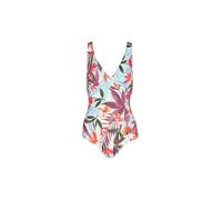 Badeanzug LASCANA "Imani", Damen, Gr. 38, Cup C, blau (creme bedruckt), Recycling-Polyamid, bedruckt, Badeanzüge Badeanzug, mit sommerlichem Blätterprint (56371851-38) creme bedruckt