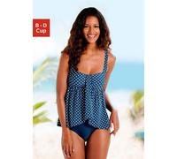 Badeanzug LASCANA, Damen, Gr. 46, Cup C, blau (marine, weiß), Polyamid, gepunktet, Badeanzüge Badeanzug, mit gerafftem Oberteil und Shaping-Effekt (540294-46) marine, weiß