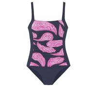 Badeanzug LASCANA, Damen, Gr. 38, Cup D, blau (marine, bedruckt), Polyamid, bedruckt, floral, Badeanzüge Badeanzug, im modischen Floralprint mit Shaping-Effekt (619526-38) marine, bedruckt