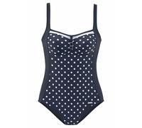 Badeanzug LASCANA, Damen, Gr. 52, Cup C, blau (marine, weiß), Polyamid, Print-Einsatz, Badeanzüge Badeanzug, eingearbeitete Softcups, verstellbare Träger, modisches Druckdesign (450082-52) marine, wei